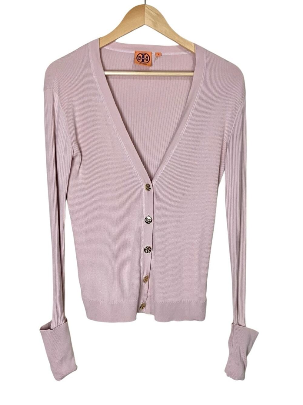 Tory Burch 100% Cotton Ribbed Knit Lightweight Roll Sleeve Cardigan Size Medium